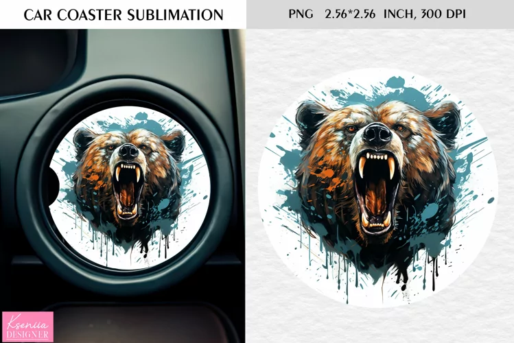 Watercolor Roaring Wild Animal |Car Coaster Sublimation|Bear