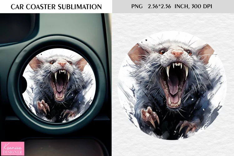 Watercolor Roaring Wild Animal|Car Coaster Sublimation|Mouse