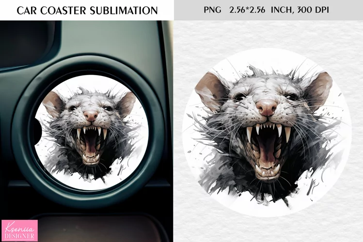 Watercolor Roaring Wild Animal|Car Coaster Sublimation|Mouse