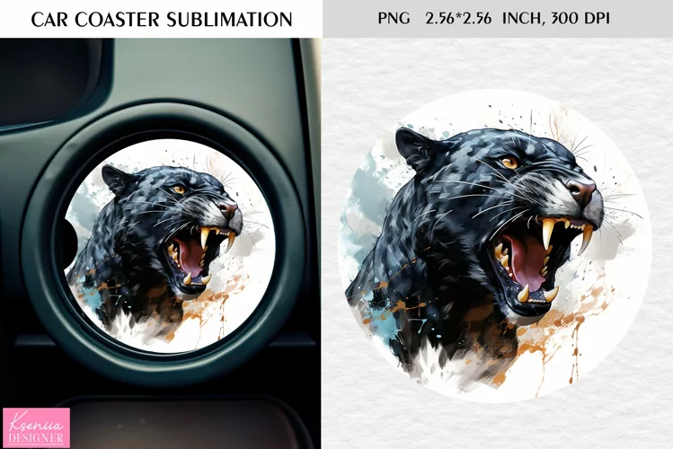 Watercolor Wild Animal|Car Coaster Sublimation|Panther