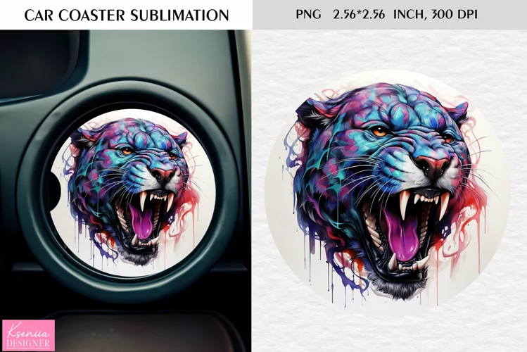 Watercolor Wild Animal|Car Coaster Sublimation|Panther