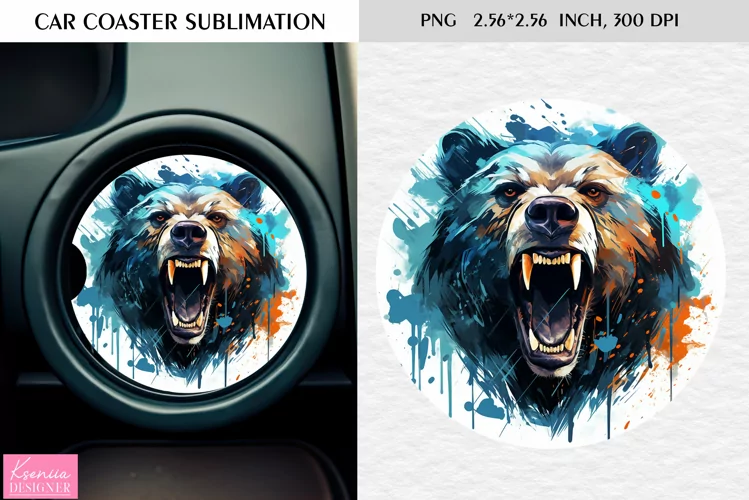 Watercolor Roaring Wild Animal |Car Coaster Sublimation|Bear