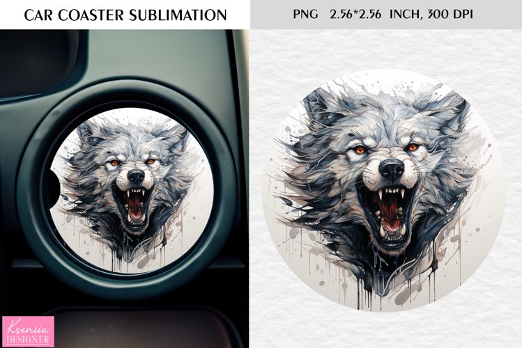 Watercolor Wild Animal|Car Coaster Sublimation|Wolf example image 1