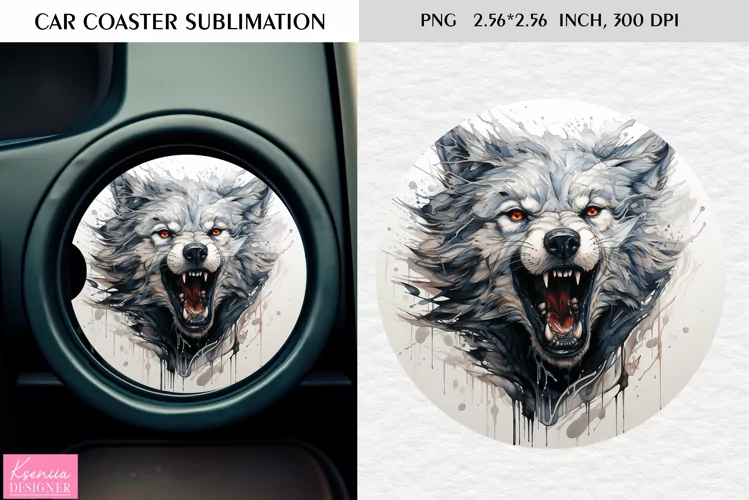 Watercolor Wild Animal|Car Coaster Sublimation|Wolf
