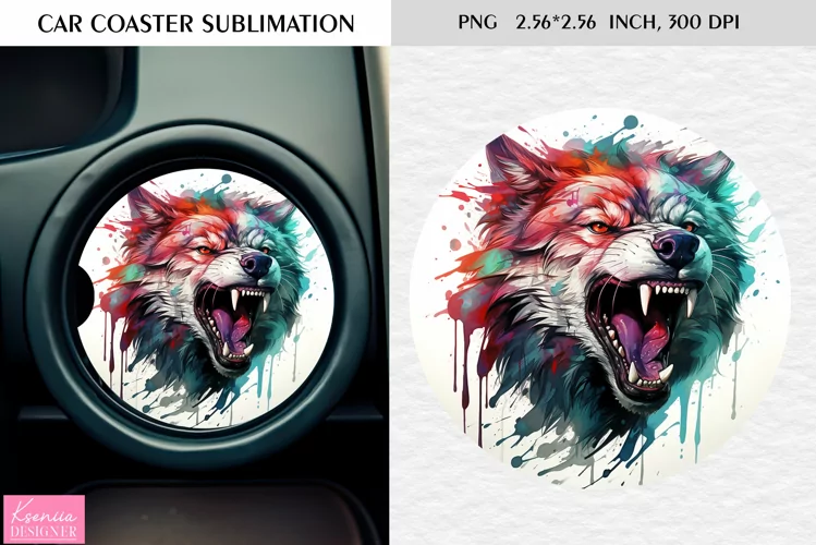 Watercolor Wild Animal|Car Coaster Sublimation|Wolf