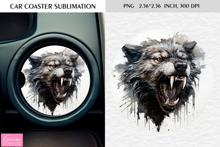 Watercolor Wild Animal|Car Coaster Sublimation|Wolf example image 1