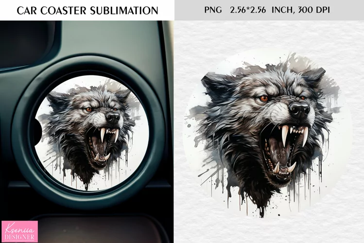 Watercolor Wild Animal|Car Coaster Sublimation|Wolf