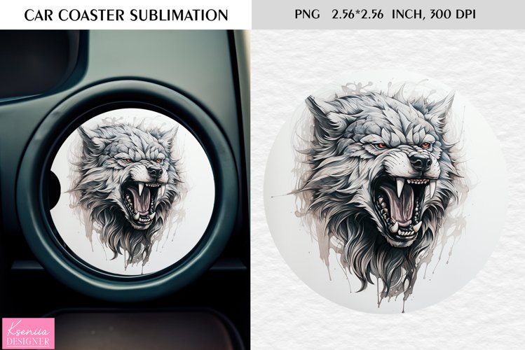 Watercolor Wild Animal|Car Coaster Sublimation|Wolf example image 1
