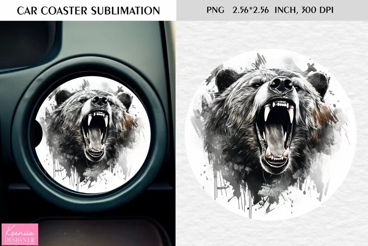 Watercolor Roaring Wild Animal |Car Coaster Sublimation|Bear