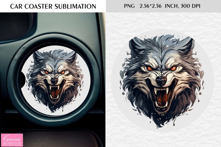 Watercolor Wild Animal|Car Coaster Sublimation|Wolf example image 1