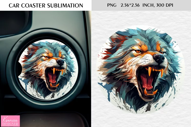 Watercolor Wild Animal|Car Coaster Sublimation|Wolf