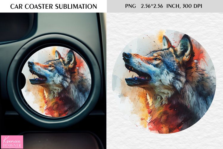 Watercolor Wild Animal|Car Coaster Sublimation|Wolf