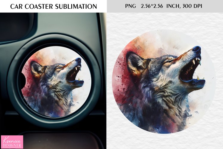 Watercolor Wild Animal|Car Coaster Sublimation|Wolf