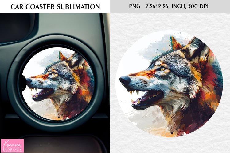Watercolor Wild Animal|Car Coaster Sublimation|Wolf