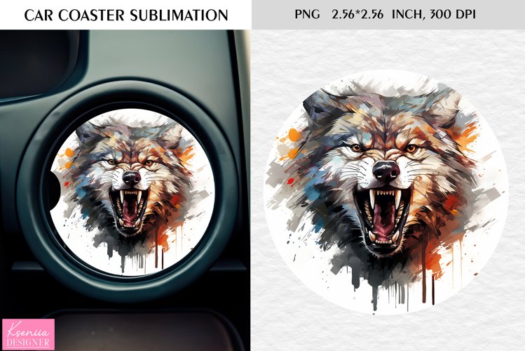 Watercolor Wild Animal|Car Coaster Sublimation|Wolf example image 1