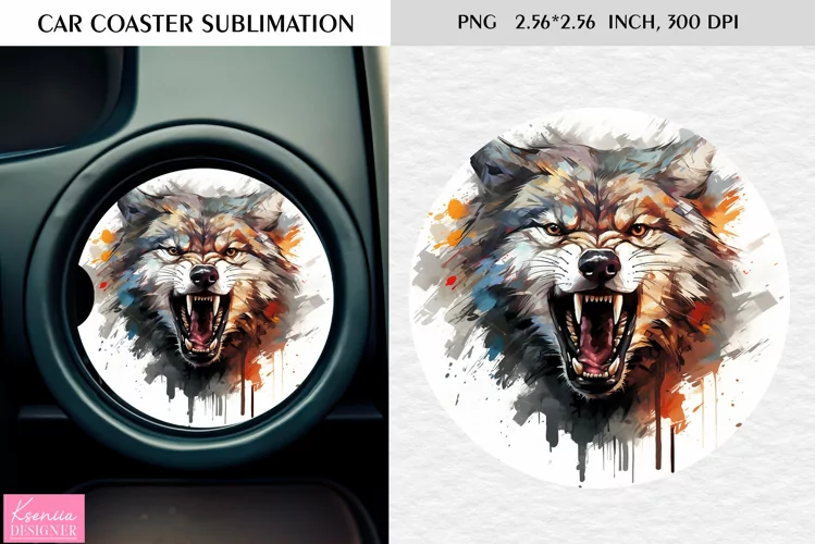 Watercolor Wild Animal|Car Coaster Sublimation|Wolf