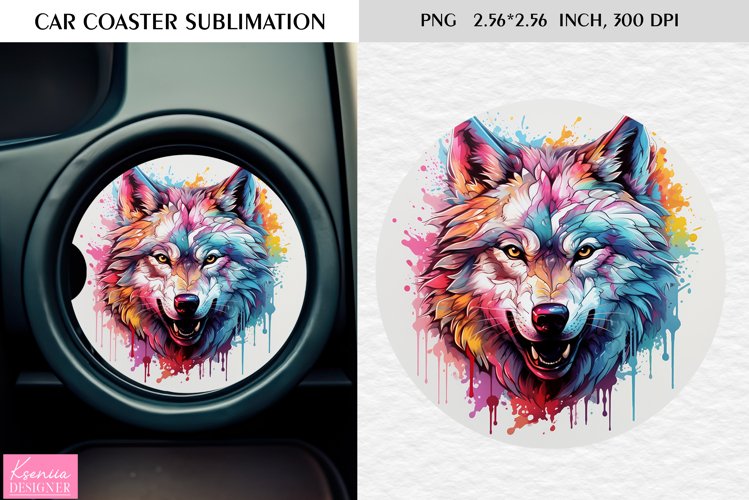 Watercolor Wild Animal|Car Coaster Sublimation|Wolf