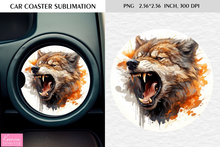 Watercolor Wild Animal|Car Coaster Sublimation|Wolf example image 1