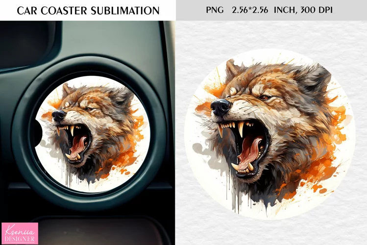 Watercolor Wild Animal|Car Coaster Sublimation|Wolf