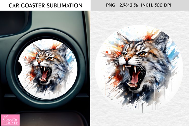 Watercolor Roaring Wild Animal |Car Coaster Sublimation|Cat example image 1