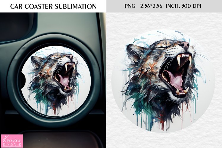 Watercolor Roaring Wild Animal |Car Coaster Sublimation|Cat