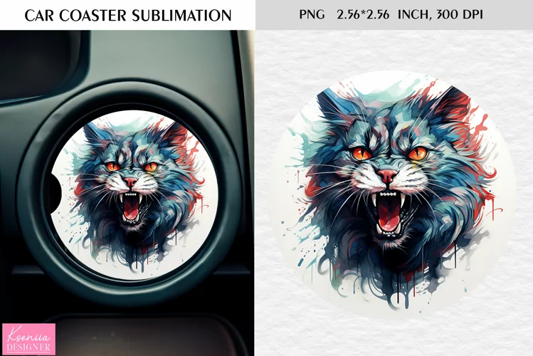 Watercolor Roaring Wild Animal |Car Coaster Sublimation|Cat
