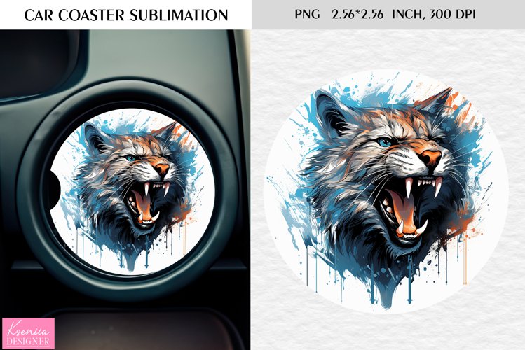 Watercolor Roaring Wild Animal |Car Coaster Sublimation|Cat