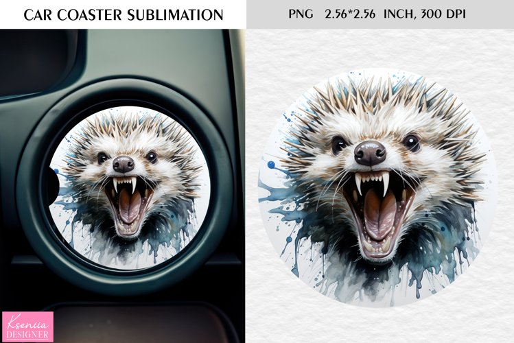 Watercolor Roaring Animal |Car Coaster Sublimation|Hedgehog
