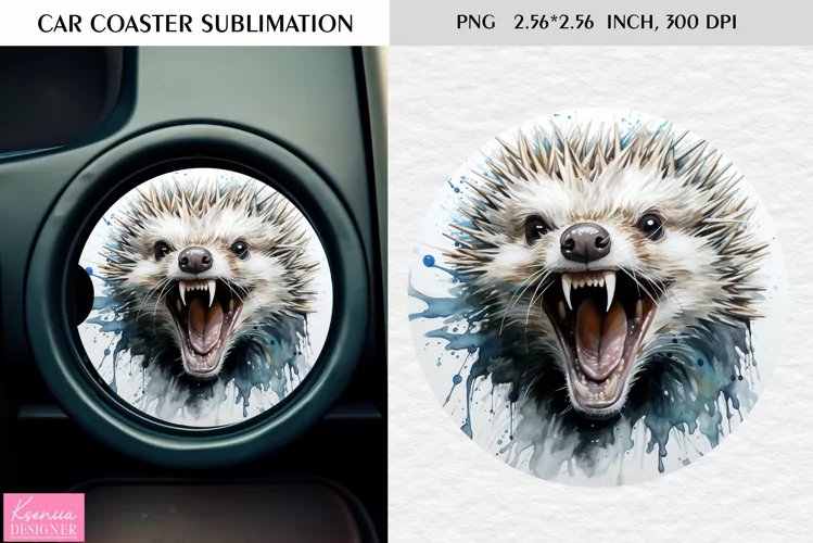 Watercolor Roaring Animal |Car Coaster Sublimation|Hedgehog