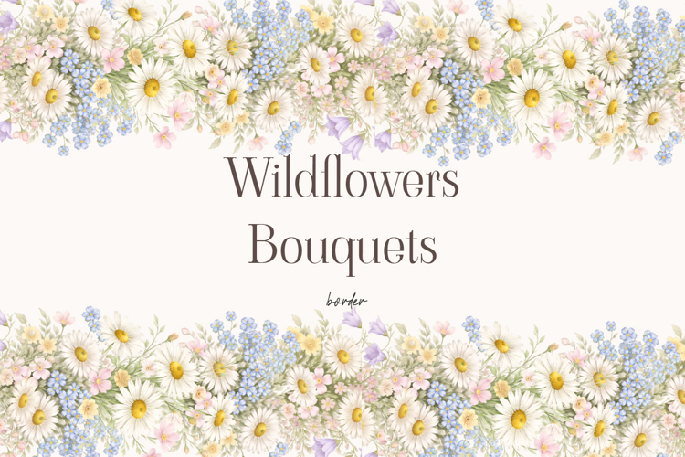 Wildflowers Bouquet Border Watercolor Floral Clipart