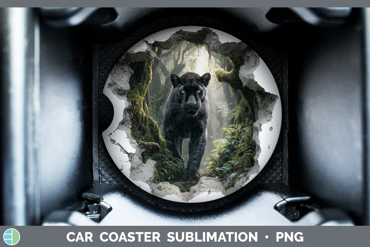 Black Panther Wild Cats 3D Hole Car Coaster Sublimation Desi