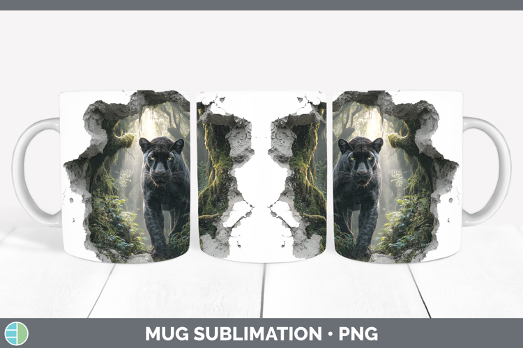 Black Panther Wild Cats 3D Hole Mug Wrap Sublimation Design