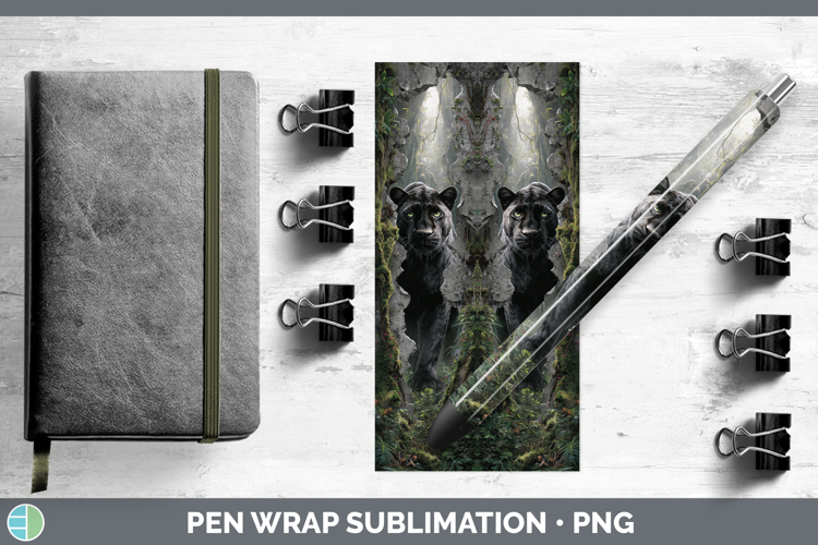 Black Panther Wild Cats 3D Hole Pen Wrap Sublimation Design