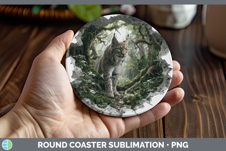 Bobcat Wild Cats 3D Hole Round Coaster Sublimation Design