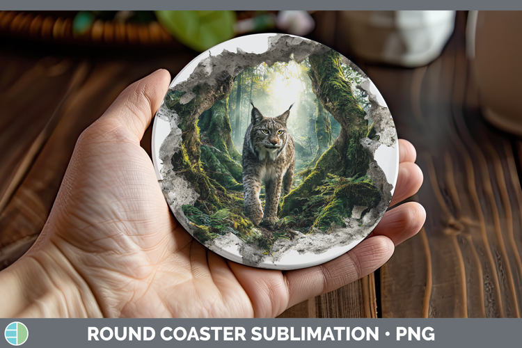 Canada Lynx Wild Cats 3D Hole Round Coaster Sublimation Desi