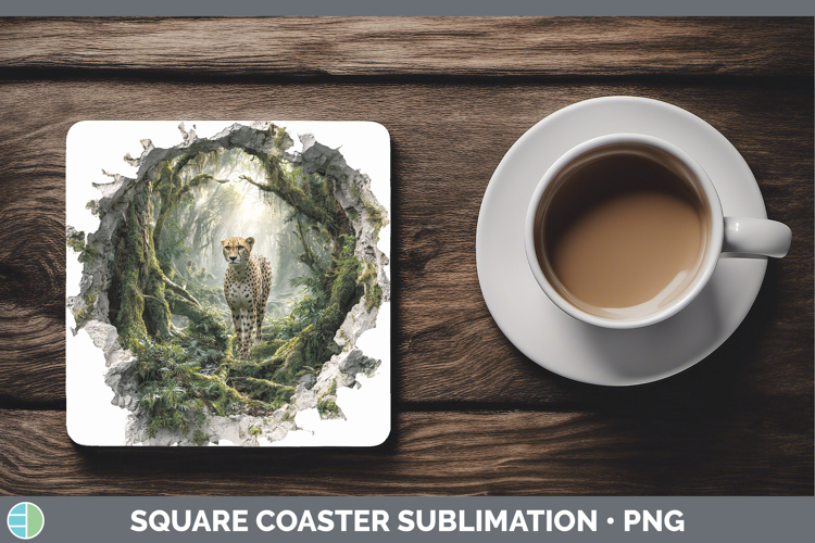 Cheetah Wild Cats 3D Hole Square Coaster Sublimation Design