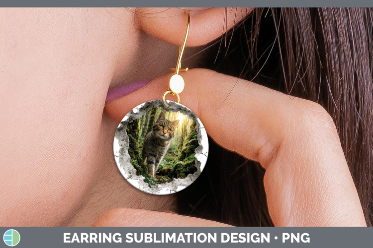 European Wildcat Wild Cats 3D Hole Round Earrings Sublimatio