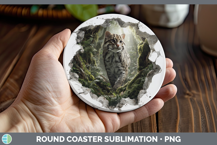 Fishing Cat Wild Cats 3D Hole Round Coaster Sublimation Desi