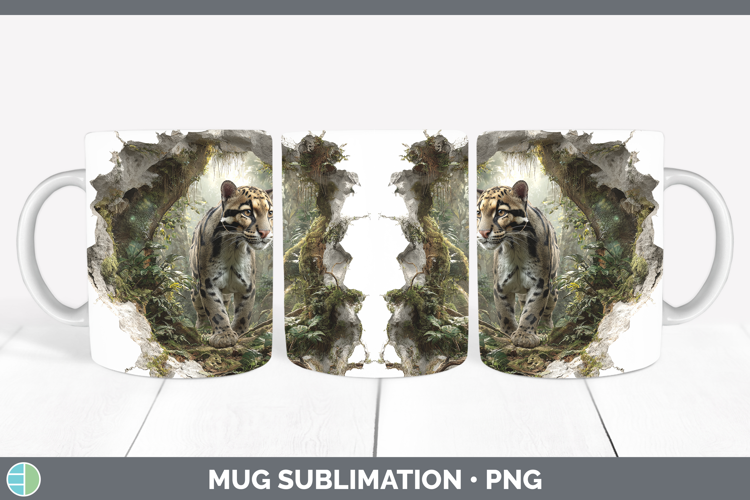 Leopard Clouded Wild Cats 3D Hole Mug Wrap Sublimation Desig
