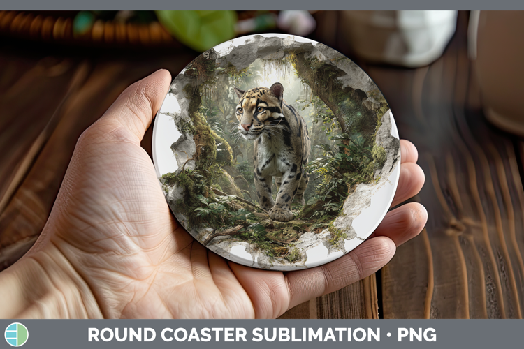 Leopard Clouded Wild Cats 3D Hole Round Coaster Sublimation