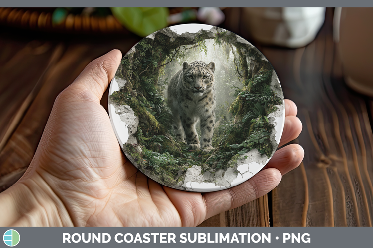 Leopard Snow Wild Cats 3D Hole Round Coaster Sublimation Des