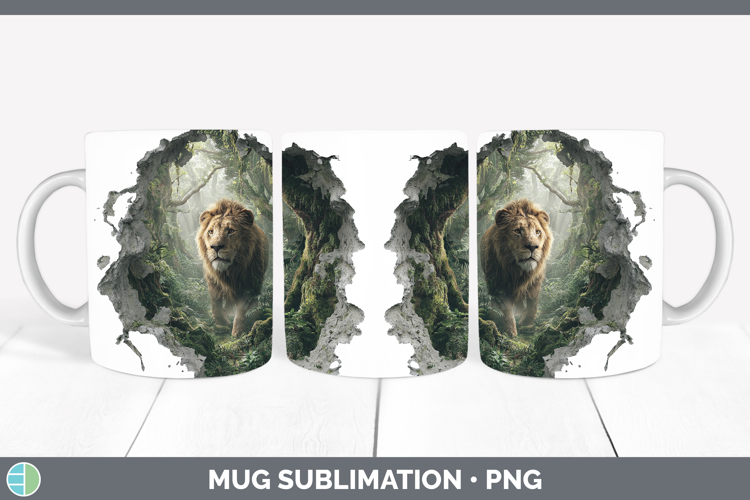 Lion Wild Cats 3D Hole Mug Wrap Sublimation Design