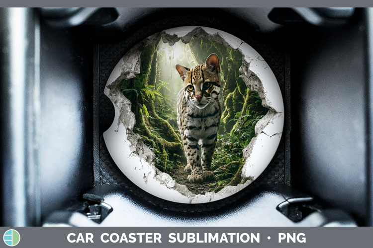 Margay Cat Wild Cats 3D Hole Car Coaster Sublimation Design