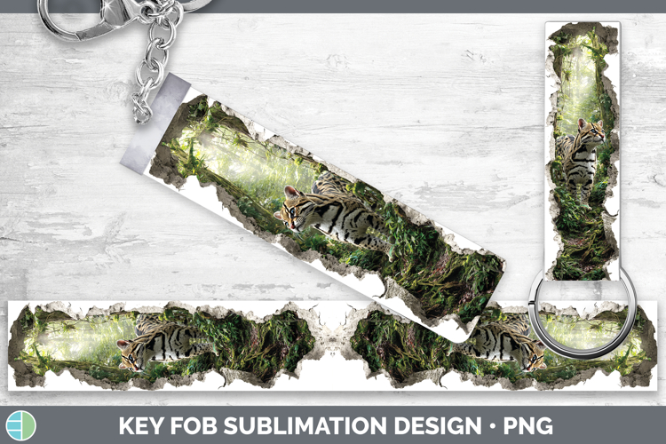 Margay Cat Wild Cats 3D Hole Key Fob Sublimation Design