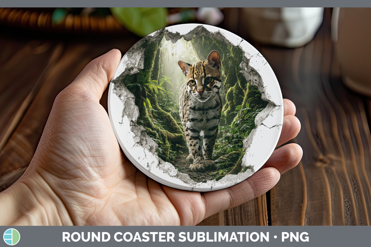 Margay Cat Wild Cats 3D Hole Round Coaster Sublimation Desig
