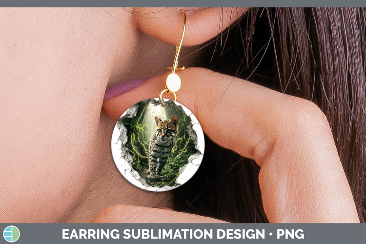 Margay Cat Wild Cats 3D Hole Round Earrings Sublimation Desi