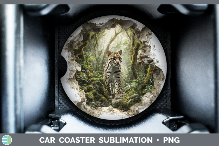 Ocelot Wild Cats 3D Hole Car Coaster Sublimation Design