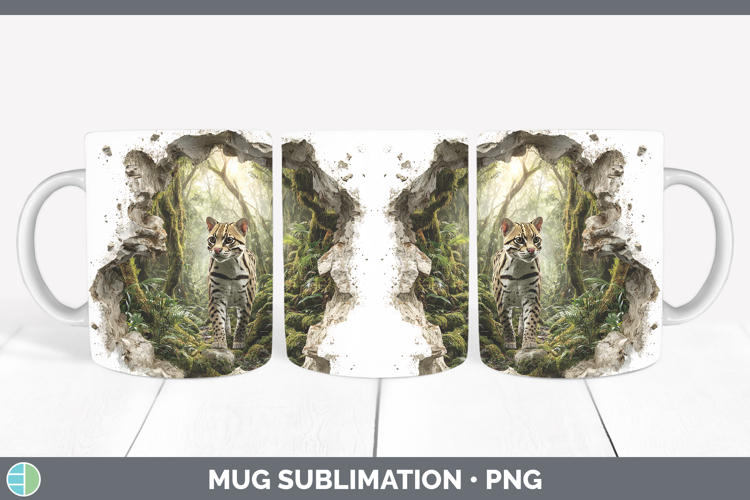 Ocelot Wild Cats 3D Hole Mug Wrap Sublimation Design