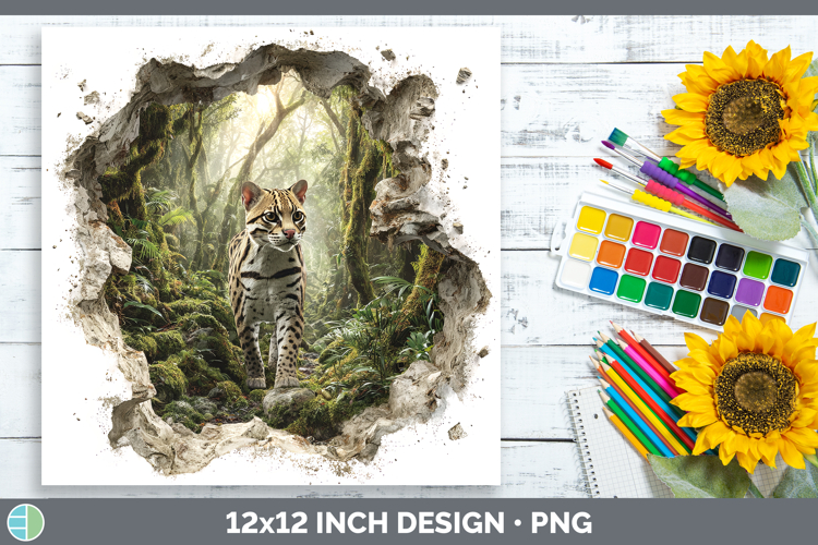 Ocelot Wild Cats 3D Hole Paper Backgrounds Design