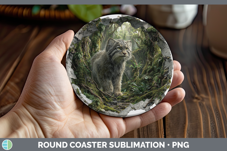 Pallas Cat Wild Cats 3D Hole Round Coaster Sublimation Desig